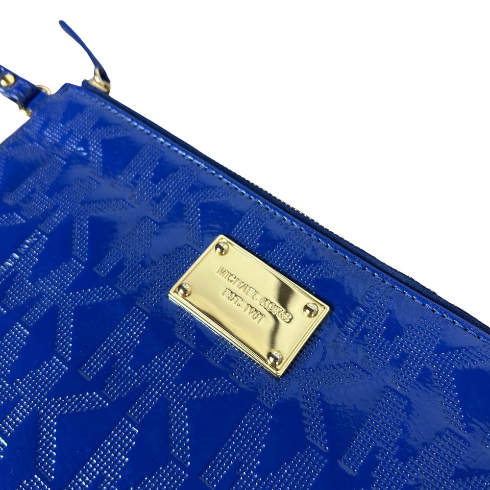 Michael Kors Patent Leather MK Royal Blue Logo Wristlet - Picture 4 of 7